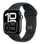 Apple Watch Series 10, 42 мм, корпус из алюминия цвета «чёрный глянец», спортивный ремешок черного цвета M/L