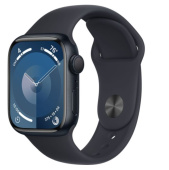 Apple Watch Series 9, 41 мм, корпус из алюминия цвета «тёмная ночь», спортивный ремешок цвета «тёмная ночь», размер S/M