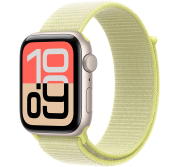 Apple Watch SE 3, 40 мм, корпус из алюминия цвета «сияющая звезда», текстильный ремешок цвета «неоновый жёлтый»